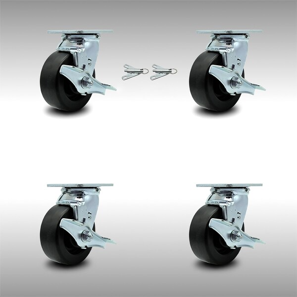 Service Caster 5 Inch SS Polyolefin Caster Set with Ball Bearings 4 Brake 2 Swivel Lock SCC SCC-SS30S520-POB-TLB-BSL-2-TLB-2 - main
